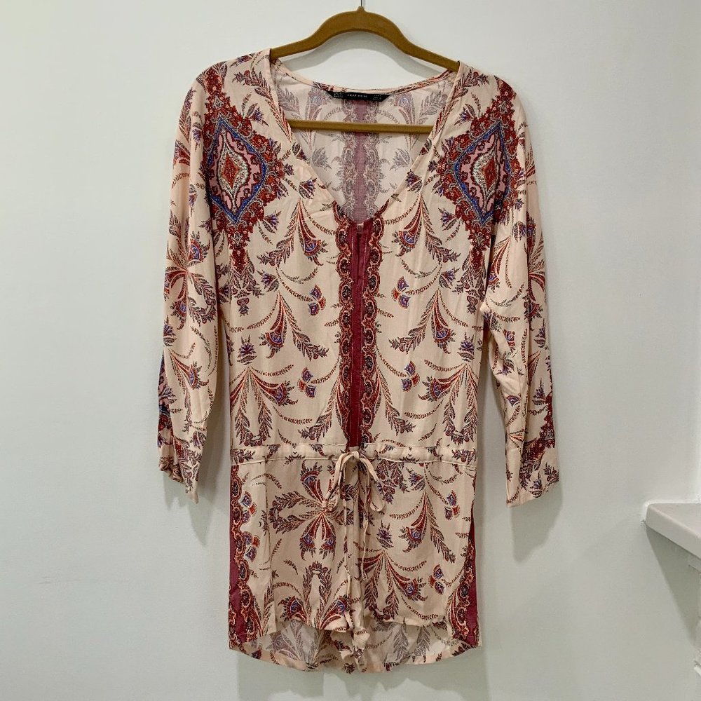 Zara Trafaluc Paisley Three-Quarter Sleeve Romper